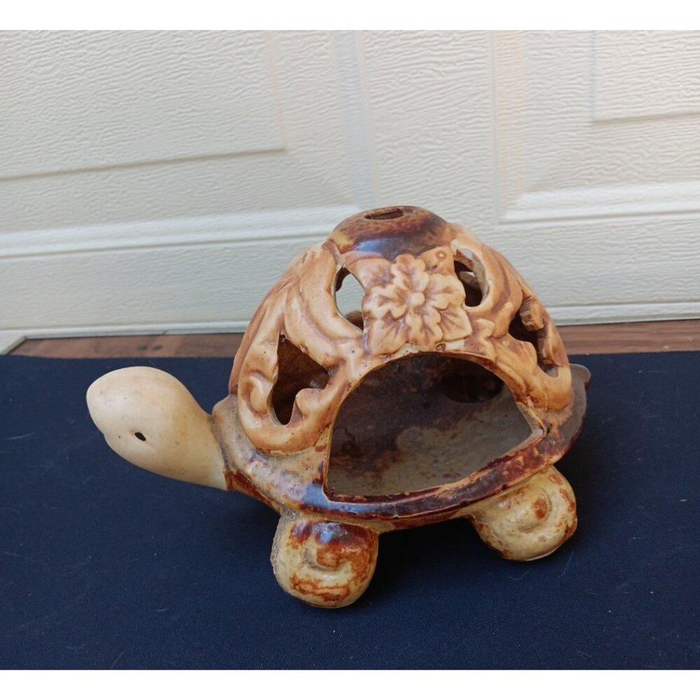 Turtle Ceramic Tealight Candle Holder – 4.25"H x 7"L‎ Pottery Figurine